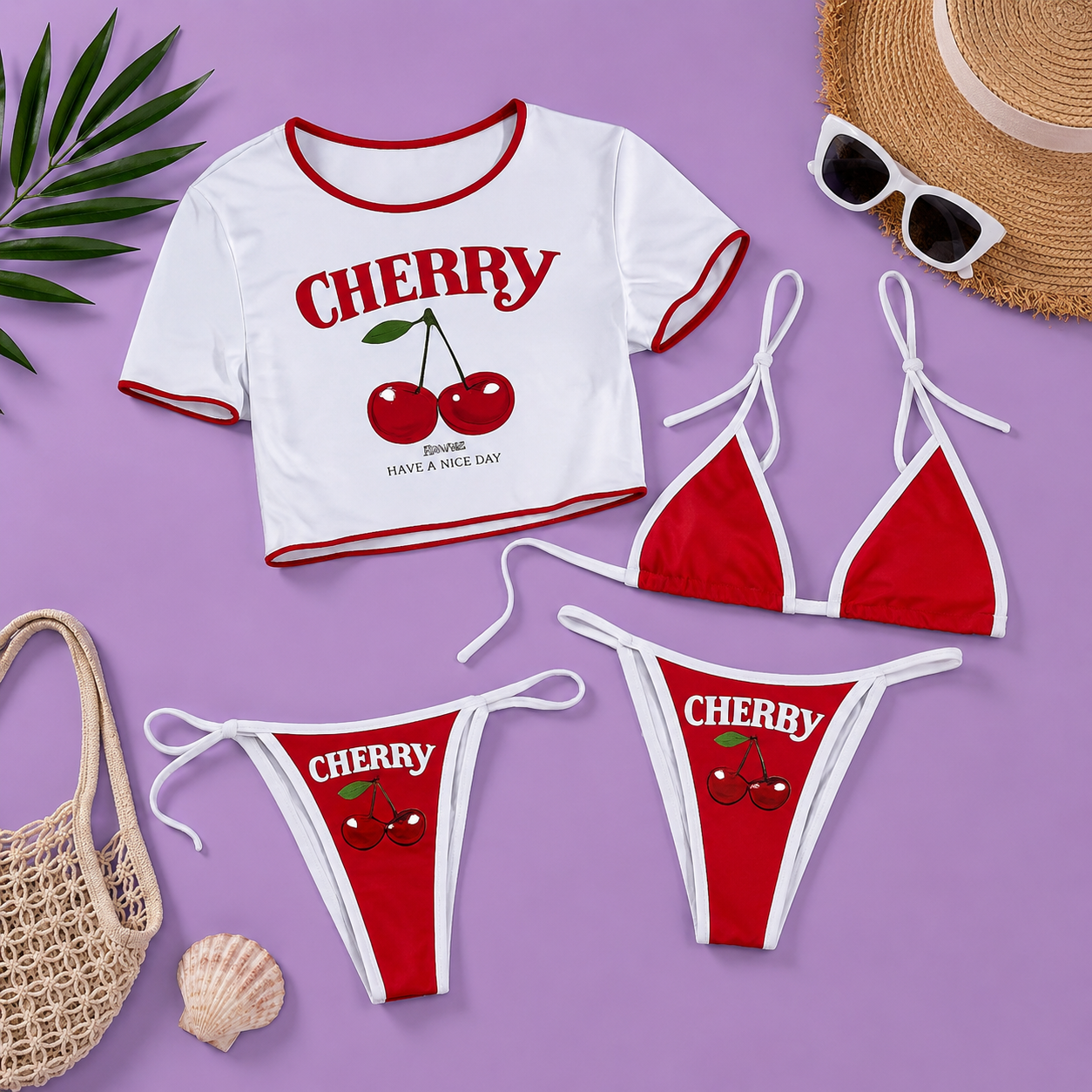 Cherry 3 piece bathing suit