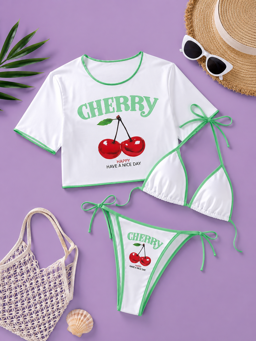 Cherry 3 piece bathing suit