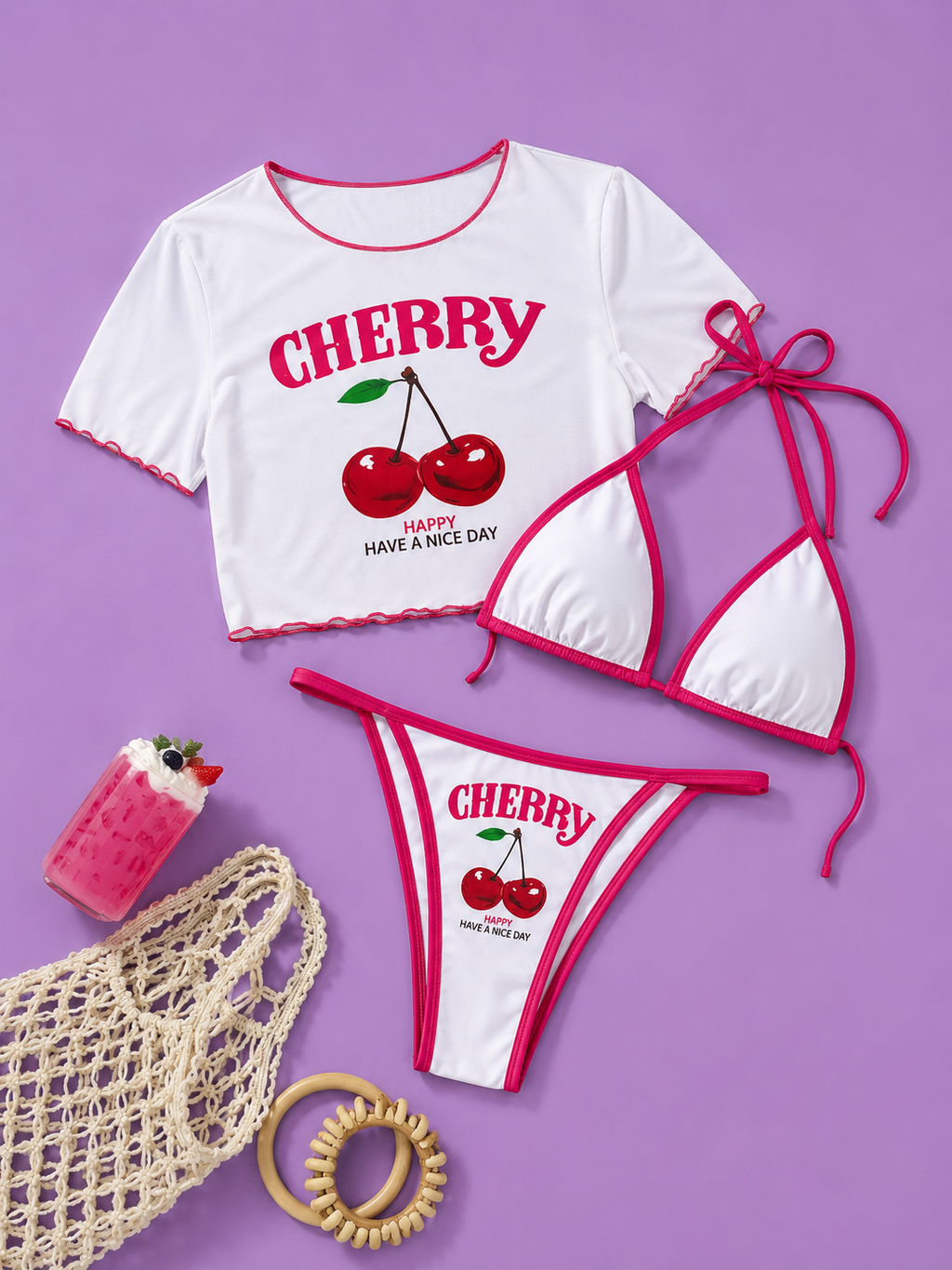 Cherry 3 piece bathing suit